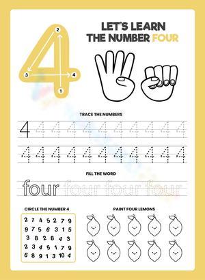 Number 4 Worksheet for Early Learning
