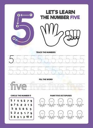 Number 5 Worksheet for Early Learning
