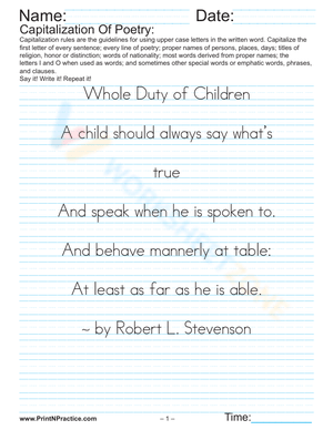 Poetry Writing Practice Worksheet