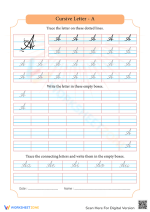 Cursive Letter A Practice for Kids