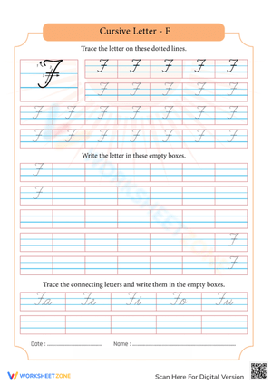 Cursive Letter F Writing Practice