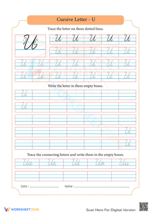 Cursive Handwriting Practice: Letter U