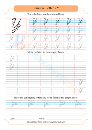 Cursive Writing: Capital Letter Y Practice