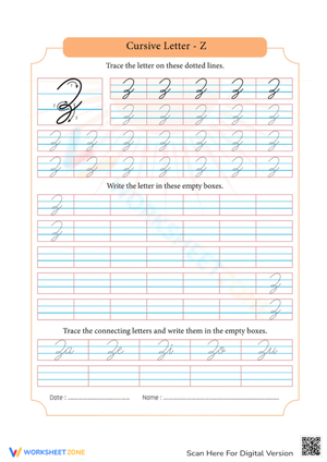 Cursive Writing: Lowercase Letter Z Practice