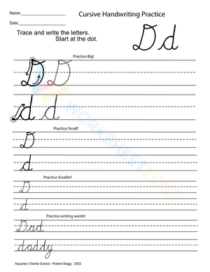 Cursive Capital Letter D Practice