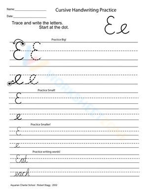 Cursive Capital Letter E Practice