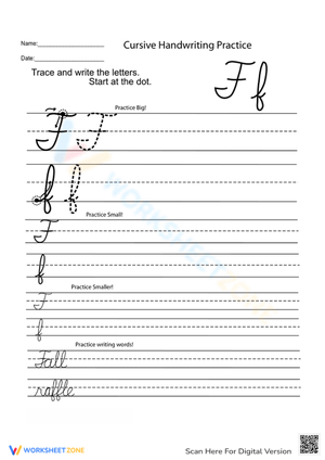 Cursive Letter F Handwriting