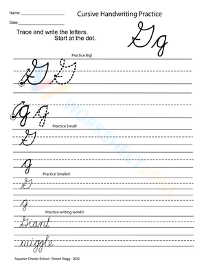 Cursive Letter G Handwriting And Word Practice