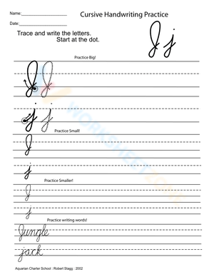 Cursive Capital Letter J Practice