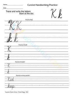 Cursive Capital Letter K Practice