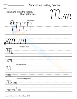 Cursive Capital Letter M Practice