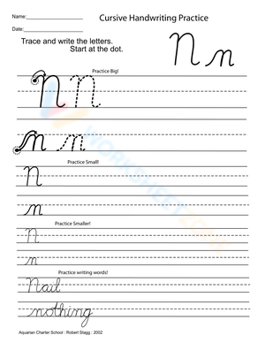 Cursive Capital Letter N Practice