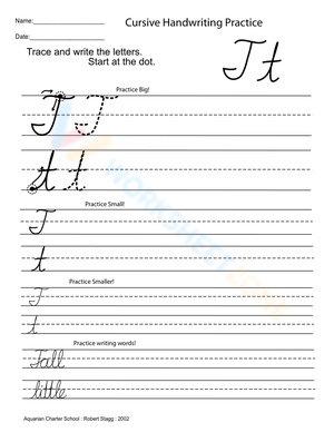 Cursive Capital Letter T Practice