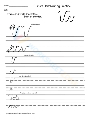 Cursive Letter V: Handwriting Practice