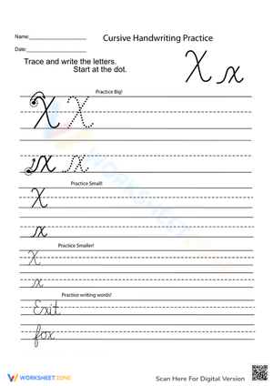 Cursive Writing Worksheet: Letter X