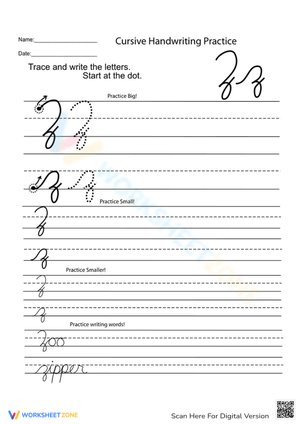 Cursive Capital Letter Z Handwriting Practice