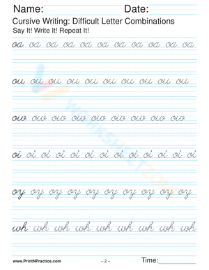 Worksheet for Difficult Cursive Combinations