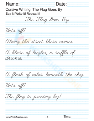 Fancy Cursive: 'The Flag Goes By' Practice