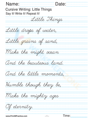 Fancy Cursive: 'Little Things' Handwriting Practice