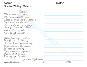 Practice Fancy Cursive Handwriting: October