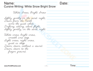Fancy Cursive Practice: White Snow Bright Snow