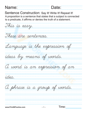 Cursive Handwriting Practice: Sentence Handwriting