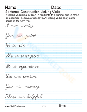 Worksheet: Writing Fancy Cursive Sentences