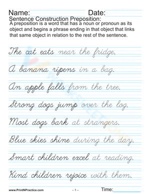 Practice Writing: Fancy Cursive Sentences Skill