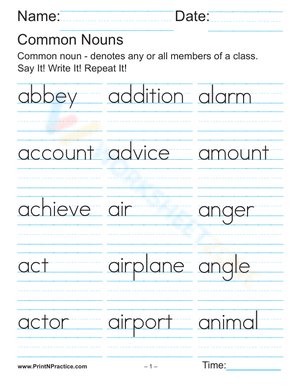 Daily Handwriting Practice Words