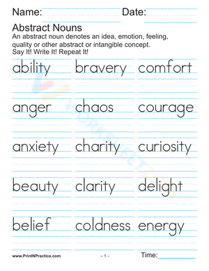 Abstract Nouns Handwriting and Vocabulary Practice