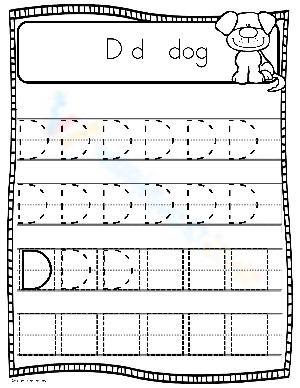 Uppercase Letter D Dog Themed Handwriting Practice Worksheet