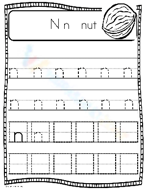 Lowercase Letter N Handwriting And Nut Phonics Worksheet
