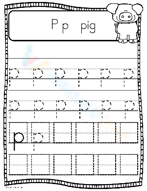 Lowercase Letter P Handwriting and Tracing Practice