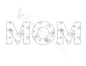 'MOM' Cursive Bubble Letters Coloring Page for Kids