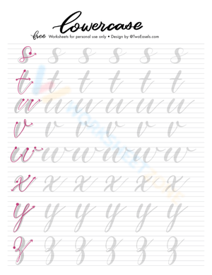 S-Z Cursive Lowercase Letters Practice