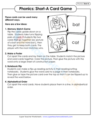 Short 'A' Card Game for Phonetics