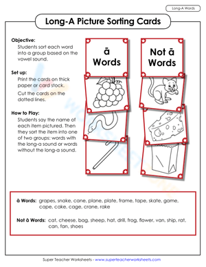Long 'A' Picture Sorts Worksheet
