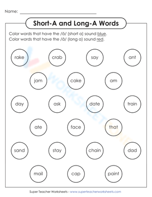 Long A and Short A Words Practice