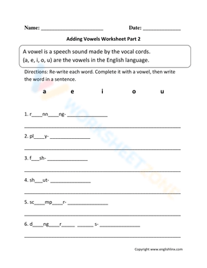 Adding Vowels Worksheet: Complete the Words