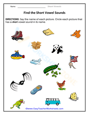 Find the Short Vowel Sounds Worksheet for Phonics