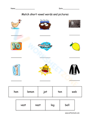Learn Short E Vowel Sounds with Fun Worksheet