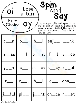 Spin and Say OI and OY Word Game Worksheet