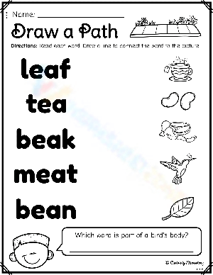 EA Vowel Team Matching: Draw a Path Phonics Worksheet