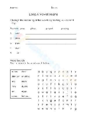Long A Vowel Teams Practice and Word Search Activities