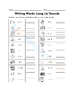 Long A Sound Word Writing Worksheet with Pictures
