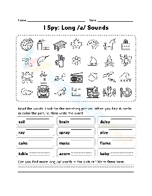 I Spy Long A Vowel Sounds Phonics Activity