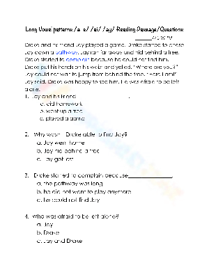Long Vowel Patterns Reading Comprehension Worksheet
