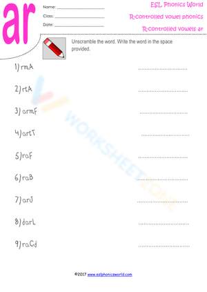 Master R-Controlled Vowels with 'AR' Practice