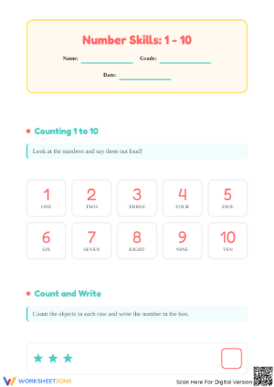 Kindergarten Counting 1-10 — Printable No-Prep Worksheet