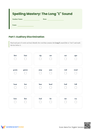 Long E Sound Phonics Worksheet | Grade 5 Essential